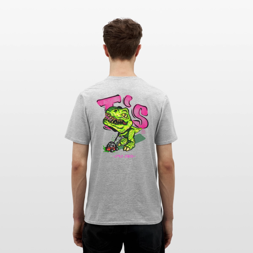 T-Rex Lawn Mower Service – Lustiges Dinosaurier Cartoon Design - heather grey