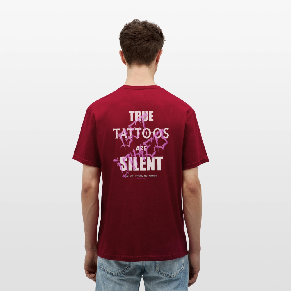 True Tattoos Are Silent – Tattoo Artist Statement Design - brick red