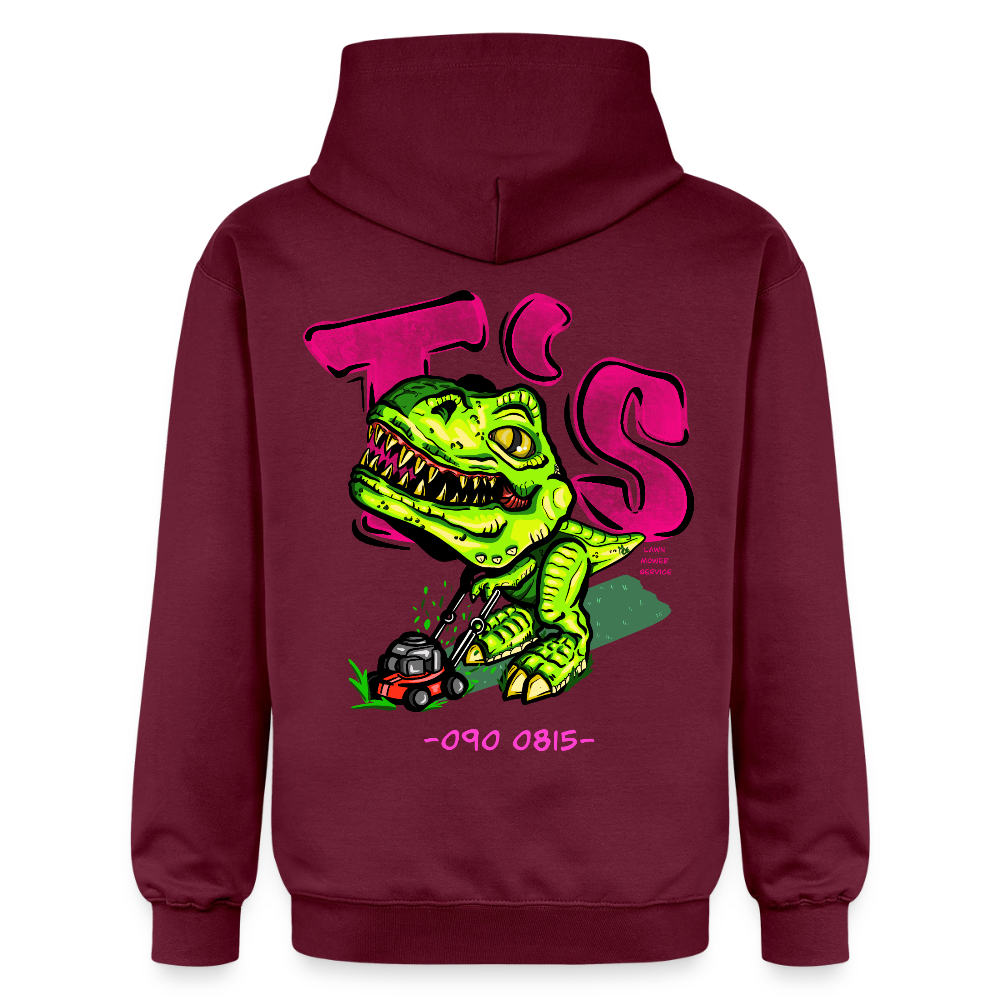 T-Rex Lawn Mower Service – Lustiges Dinosaurier Cartoon Design - maroon