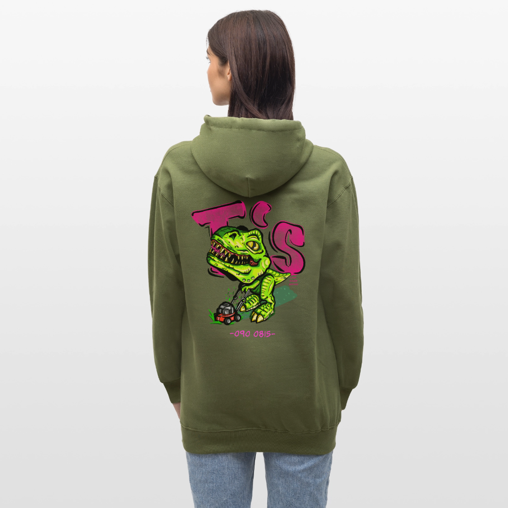 T-Rex Lawn Mower Service – Lustiges Dinosaurier Cartoon Design - military green