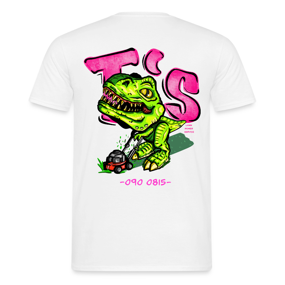 T-Rex Lawn Mower Service – Lustiges Dinosaurier Cartoon Design - white