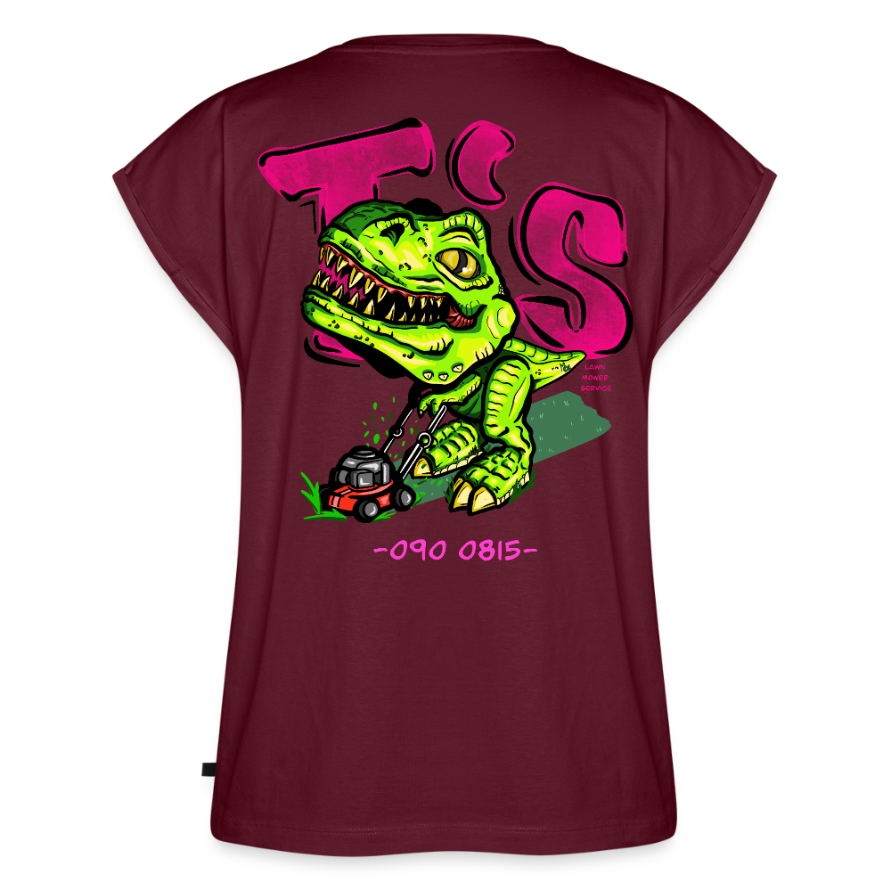 T-Rex Lawn Mower Service – Lustiges Dinosaurier Cartoon Design - burgundy