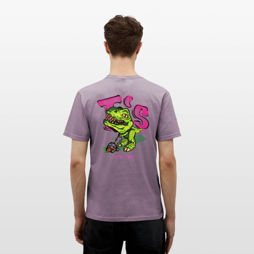 T-Rex Lawn Mower Service – Lustiges Dinosaurier Cartoon Design - purple-grey 