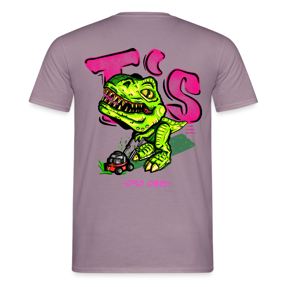 T-Rex Lawn Mower Service – Lustiges Dinosaurier Cartoon Design - purple-grey 