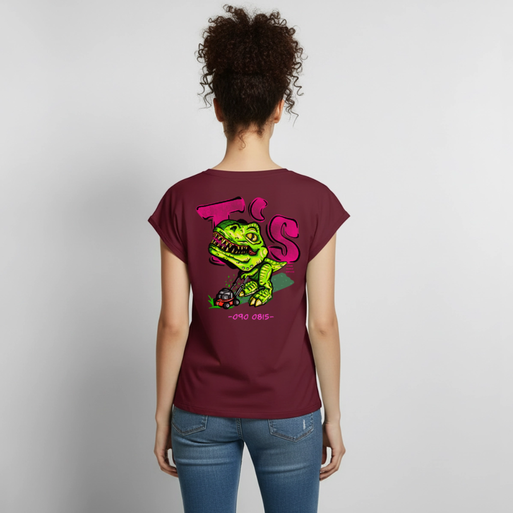 T-Rex Lawn Mower Service – Lustiges Dinosaurier Cartoon Design - burgundy