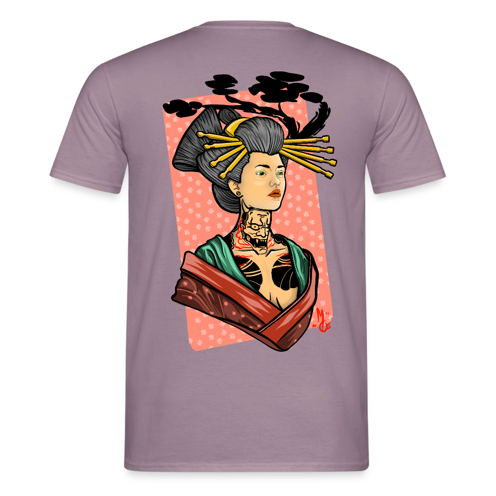 Geisha Yokai Tattoo Art – Japanische Geister Geisha Illustration - purple-grey 