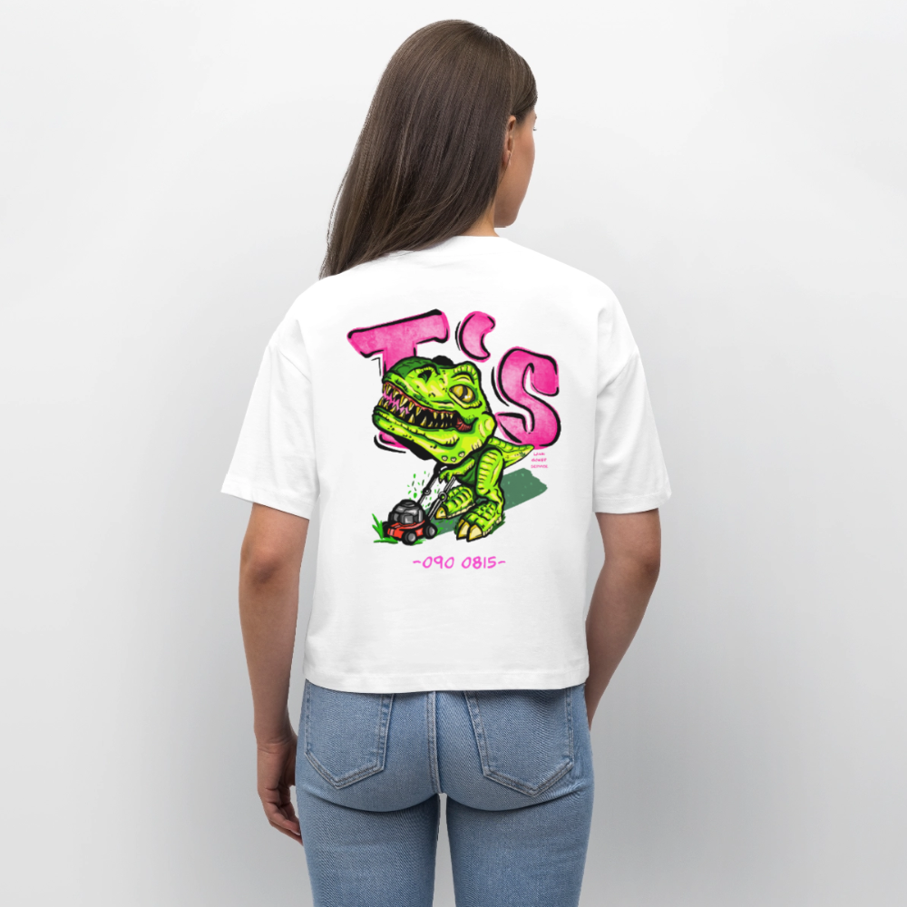 T-Rex Lawn Mower Service – Lustiges Dinosaurier Cartoon Design - white