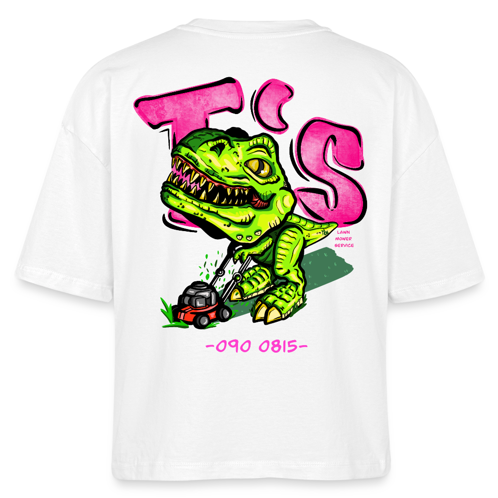 T-Rex Lawn Mower Service – Lustiges Dinosaurier Cartoon Design - white